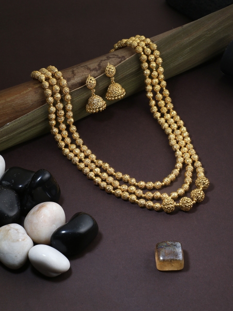 

Adwitiya Collection Gold-Plated Beaded Layered Handcrafted Long Jewellery Set