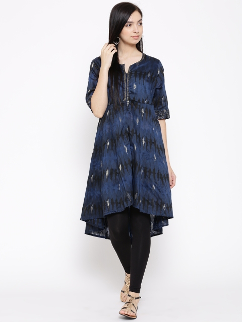 

Biba Women Navy Woven Design Anarkali Kurta, Navy blue