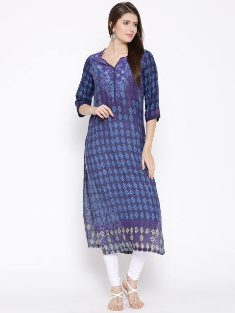 

Biba Women Navy Blue & Purple Printed Kurta