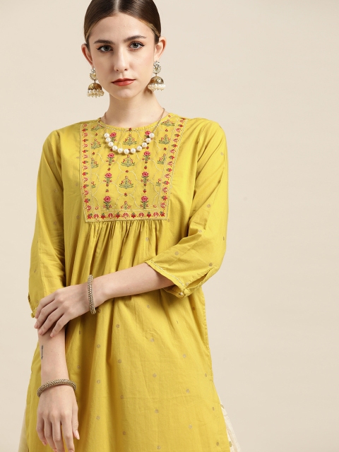 

Moda Rapido Women Mustard Yellow Pure Cotton Yoke Design Kurta