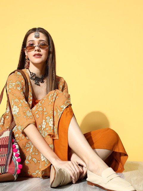 

all about you Women Bright Orange Printed Ethnic Jumpsuit