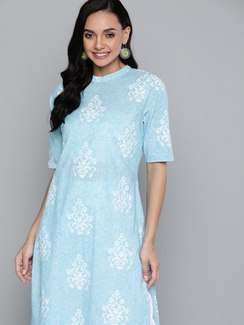 

HERE&NOW Women Blue & White Ethnic Motifs Cotton Printed Kurta