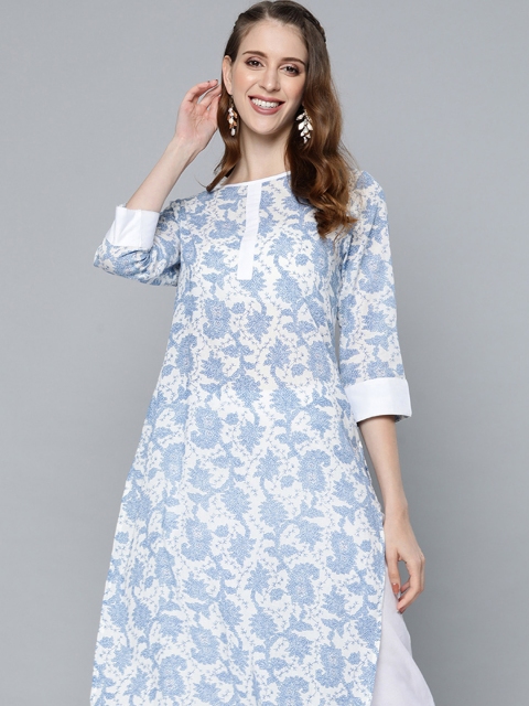 

HERE&NOW Women Off White Ethnic Motifs Printed Pure Cotton Kurta with Trousers
