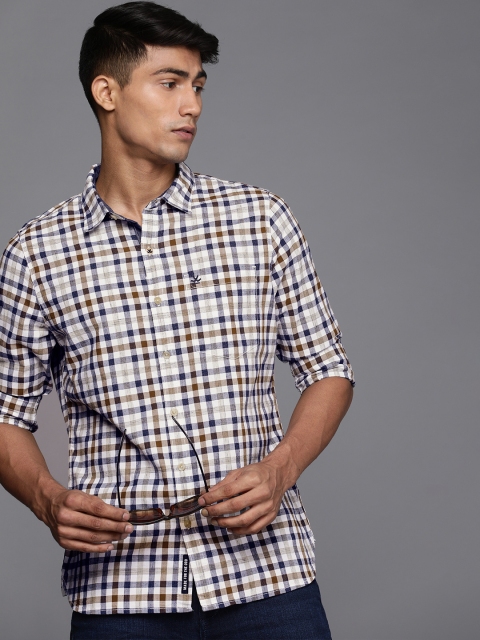 

WROGN Men White Slim Fit Checked Casual Shirt