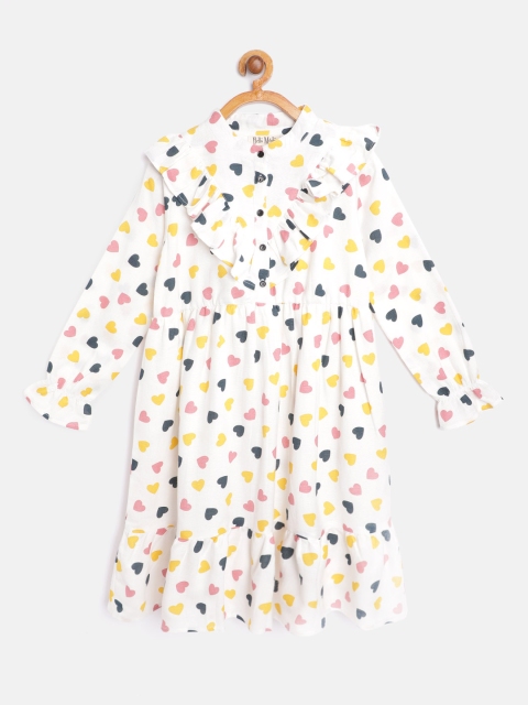 

Bella Moda Girls White & Navy Blue Hearts Print Fit & Flare Dress