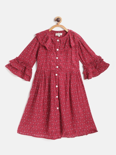 

Bella Moda Girls Maroon & White Floral Print Fit and Flare Dress