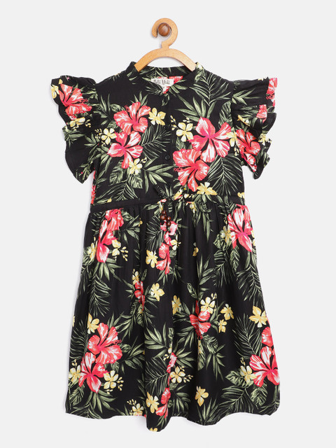 

Bella Moda Girls Black & Yellow Tropical Print Fit & Flare Dress
