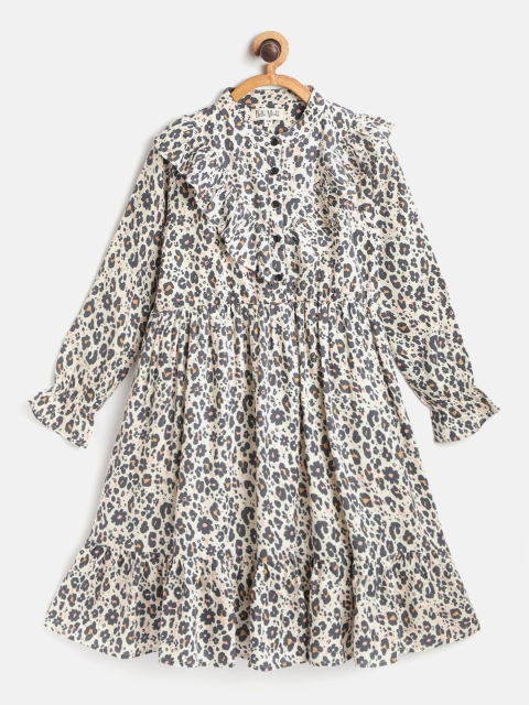 

Bella Moda Girls Off-White & Grey Floral Print Fit and Flare Dress