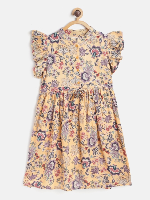 

Bella Moda Girls Yellow & Purple Floral Print Fit and Flare Dress