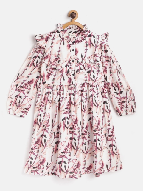 

Bella Moda Girls White & Peach-Coloured Floral Printed Fit & Flare Dress