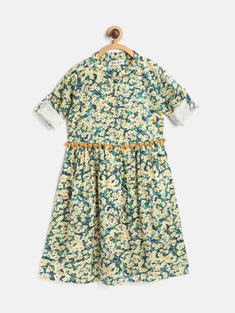 

Bella Moda Girls Yellow & Blue Floral Print Fit & Flare Dress