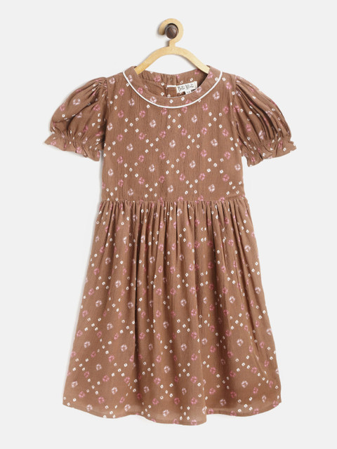 

Bella Moda Girls Brown & White Bandhani Printed Fit & Flared Dress