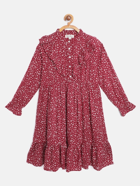 

Bella Moda Girls Maroon & White Floral Print Fit and Flare Dress