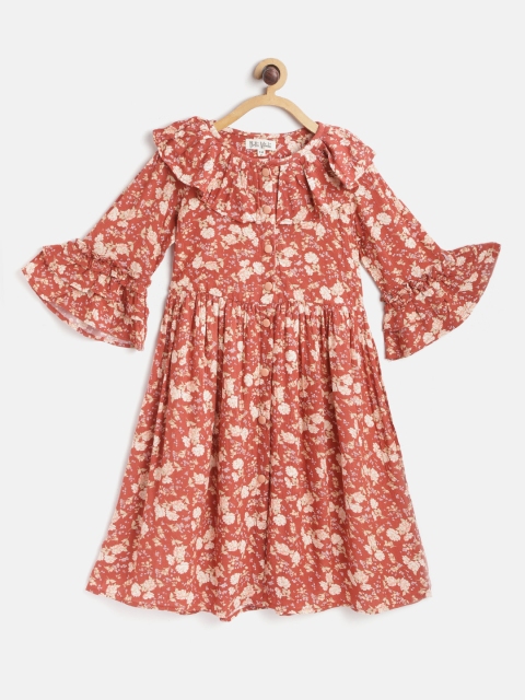 

Bella Moda Girls Brown & Beige Floral Print Fit and Flare Dress