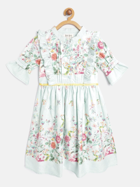

Bella Moda Girls Blue & Pink Floral Print Fit and Flare Dress
