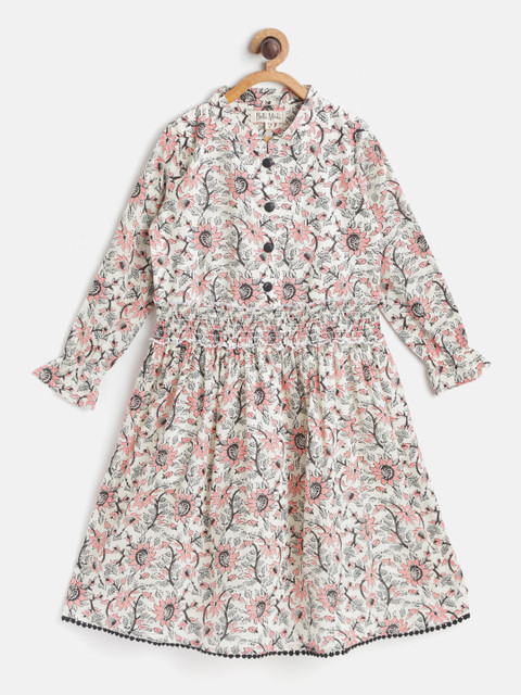 

Bella Moda Girls Off-White & Black Floral Printed Fit & Flared Dress