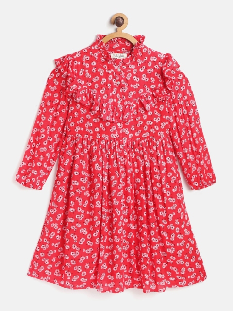 

Bella Moda Girls Red & Whoite Floral Print Fit and Flare Dress