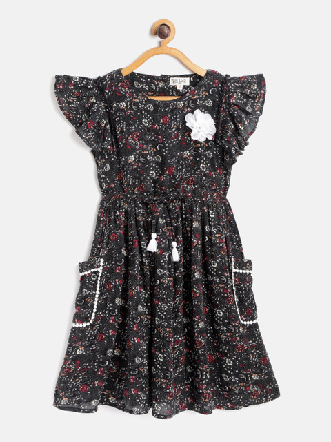 

Bella Moda Girls Charcoal Grey & Red Floral & Paisley Print Fit and Flare Dress