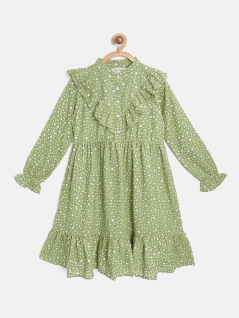 

Bella Moda Girls Green & White Polka Dots Printed Fit & Flare Dress