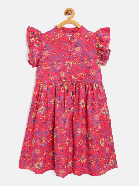 

Bella Moda Girls Pink & Blue Floral Print Fit & Flare Dress