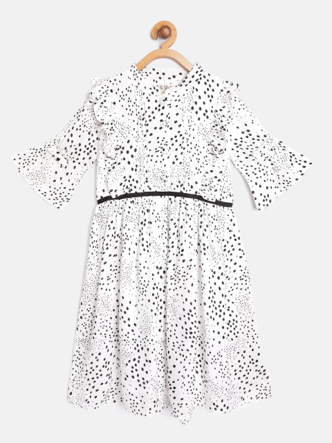 

Bella Moda White & Black Circular Print Floral Print Fit & Flare Dress