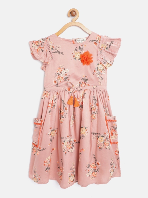 

Bella Moda Peach-Coloured & Orange Floral Print Fit and Flare Dress
