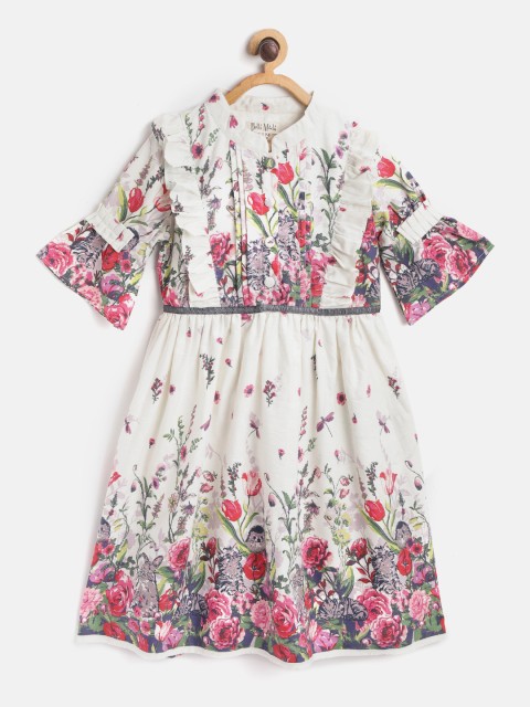 

Bella Moda Girls White & Pink Floral Print Fit and Flare Dress