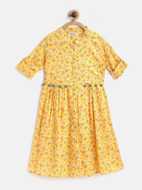 

Bella Moda Girls Yellow & Pink Floral Printed Fit & Flare Dress