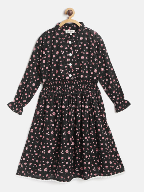 

Bella Moda Girls Black & Pink Floral Print Fit and Flare Dress
