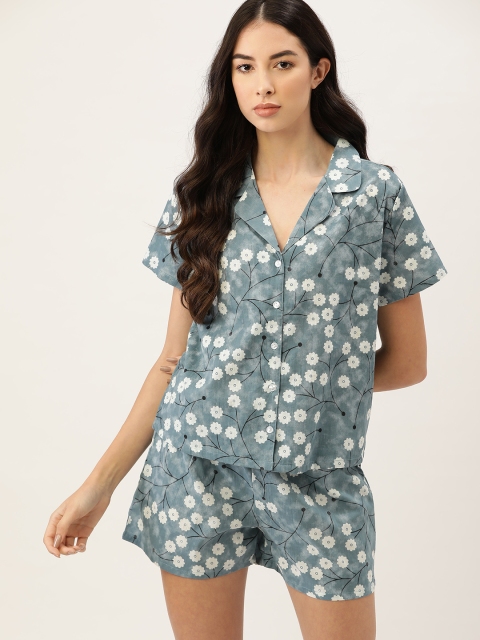 

ETC Women Blue & White Pure Cotton Printed Night suit