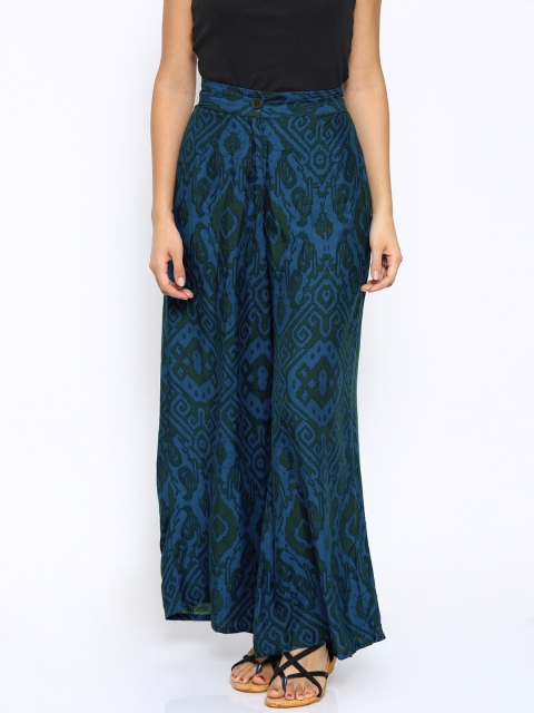 

Global Desi Women Blue Printed Regular Fit Palazzos