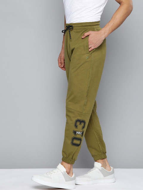 

HRX By Hrithik Roshan Men Avacado Typographic Regular Fit Bio-Wash Lifestyle Joggers, Olive
