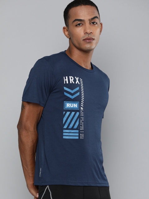 

HRX By Hrithik Roshan Men Medieval Blue Solid Rapid-Dry Antimicrobial Running Tshirt, Navy blue