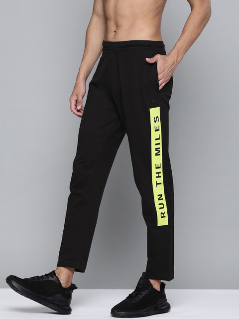 

HRX by Hrithik Roshan Men Black Pure Cotton Printed Detail Running Track Pants
