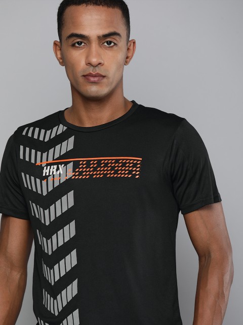

HRX By Hrithik Roshan Men Jet Black Printed Rapid-Dry Antimicrobial Training Tshirt