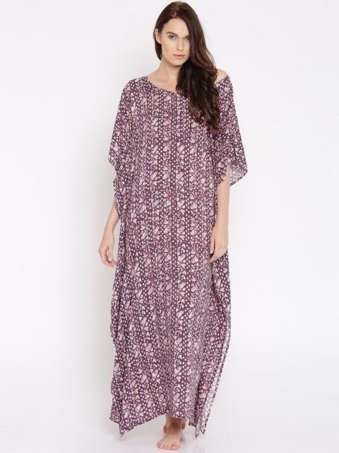 

The Kaftan Company Purple Printed Kaftan-Styled Nightdress LW_COZYFT003
