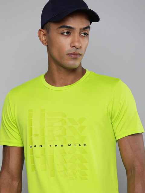 

HRX by Hrithik Roshan Men Fluorescent Green Printed Rapid-Dry Antimicrobial Running Tshirt