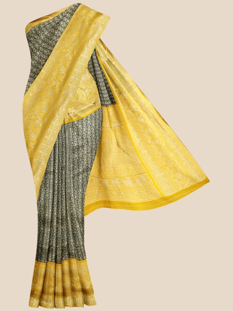 

Kalamandir Black & Yellow Floral Zari Banarasi Saree