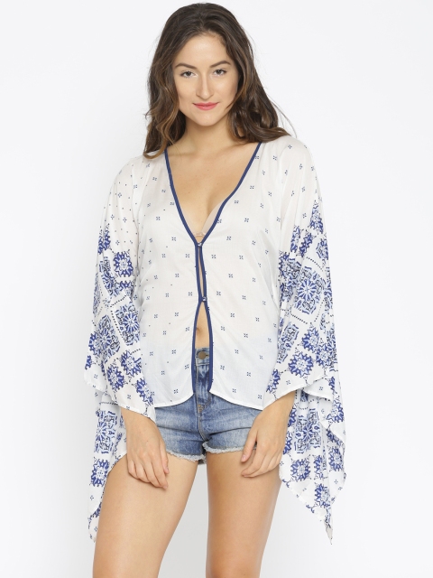 

The Kaftan Company White & Blue Printed Semi-Sheer Kaftan Cover-Up Dress RW_PARDS014