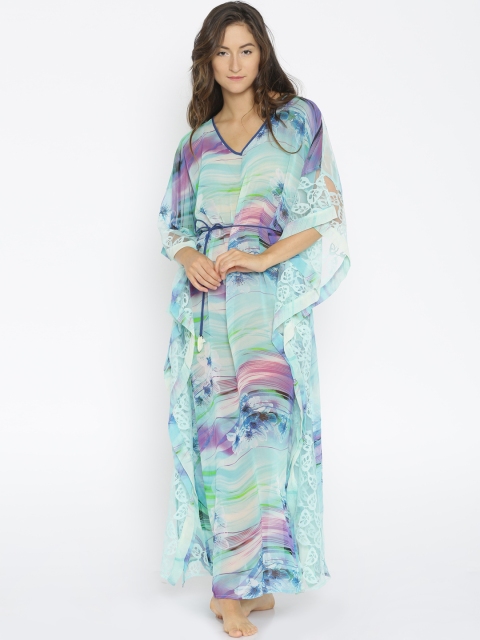 

The Kaftan Company Blue Printed Polyester Cover-Up Dress RW_PARDS012