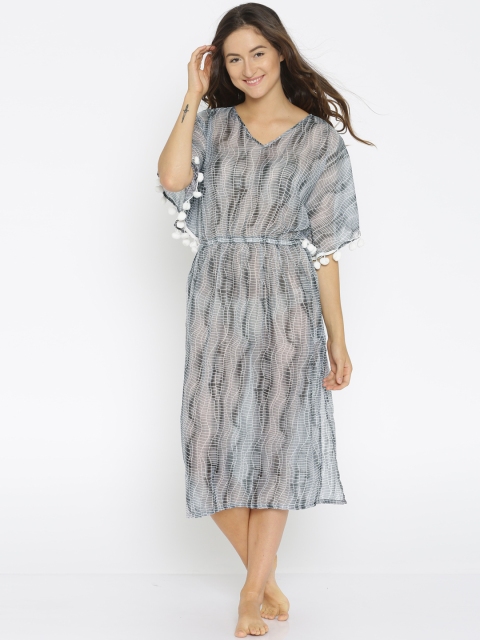 

The Kaftan Company Grey Printed Polyester Cover-Up Dress RW_MARBL002