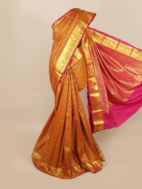 

Pothys Orange & Golden Ethnic Motifs Stone Work Saree