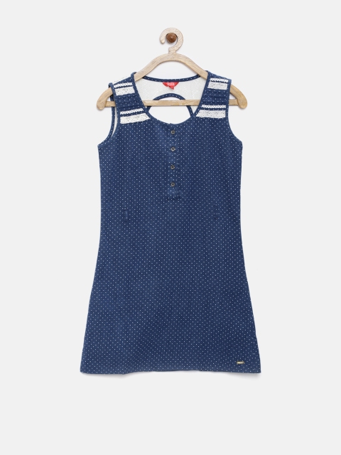 

Elle Kids Girls Blue Polka Dot Print Shift Dress