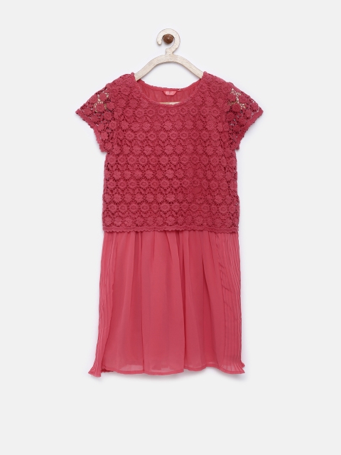 

Elle Kids Girls Coral Pink Polyester A-Line Dress