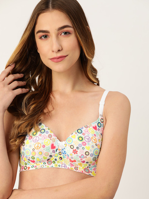 

DressBerry White & Green Floral Print T-shirt Bra Lightly Padded