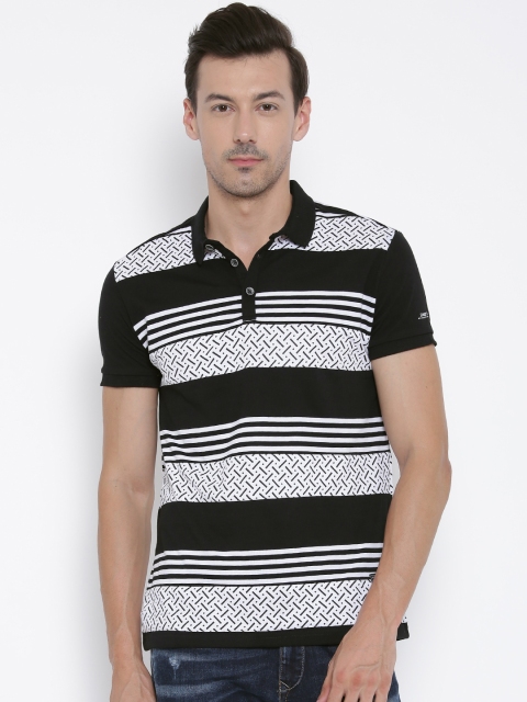 

Status Quo Men Navy Blue & White Striped Polo T-shirt, Black