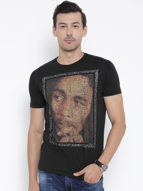 

Status Quo Men Black Printed Round Neck T-shirt