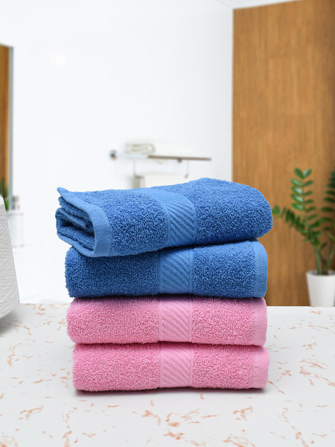 

RANGOLI Set Of 4 Blue & Pink Solid 380GSM Cotton Hand Towels