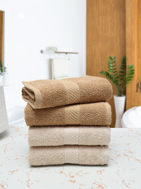 

RANGOLI Set Of 4 Solid 380 GSM Hand Towels, Beige