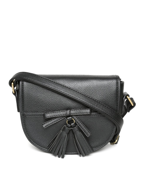 

Lino Perros Black Textured Tasselled Sling Bag